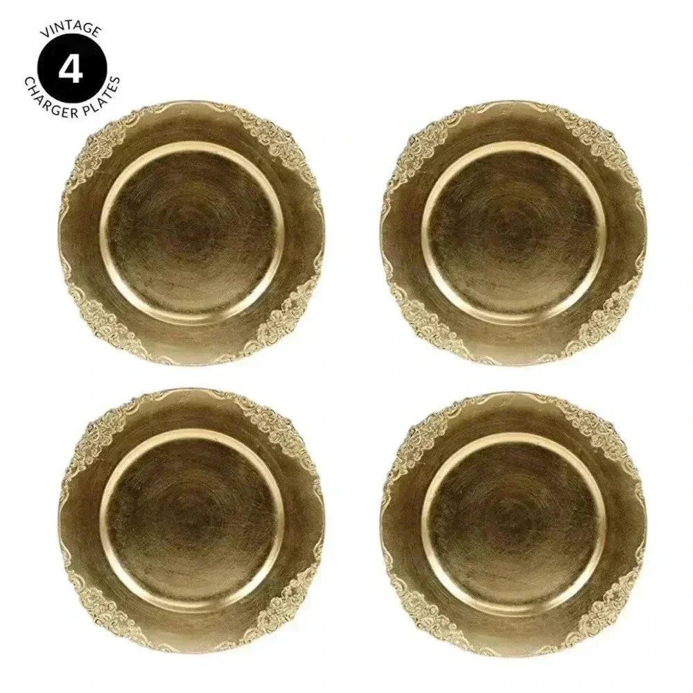 NWOT Vintage Acrylic Charger Plates, Gold - Set of 4